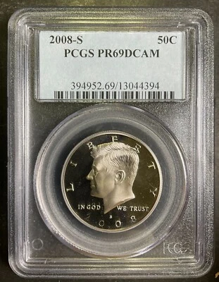PCGS PR69DCAM 2008-S Kennedy Half Dollar 50c SUPERB DEEP CAMEO NEAR PERFECT SG - Image 1 of 2