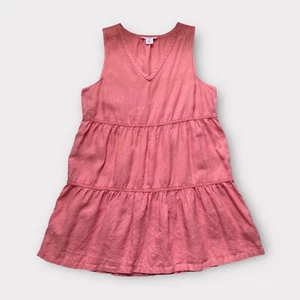 Lucky Brand 100% Linen Dress Women’s XL Pink Tiered Sleeveless Beachy V-Neck - Picture 1 of 8