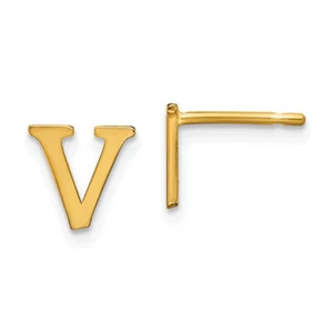 925 Sterling Silver Gold Plated Letter V Initial Stud Earrings - Picture 1 of 5