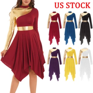 Mujeres Vestido de Baile de Alabanza Bloque de Color Vestidos de Adoración de Iglesia Ropa de Baile - Imagen 1 de 103