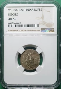VS1958 (1901) INDIA INDORE RUPEE SILVER NGC AU 55 "TOP POP1" - Picture 1 of 3