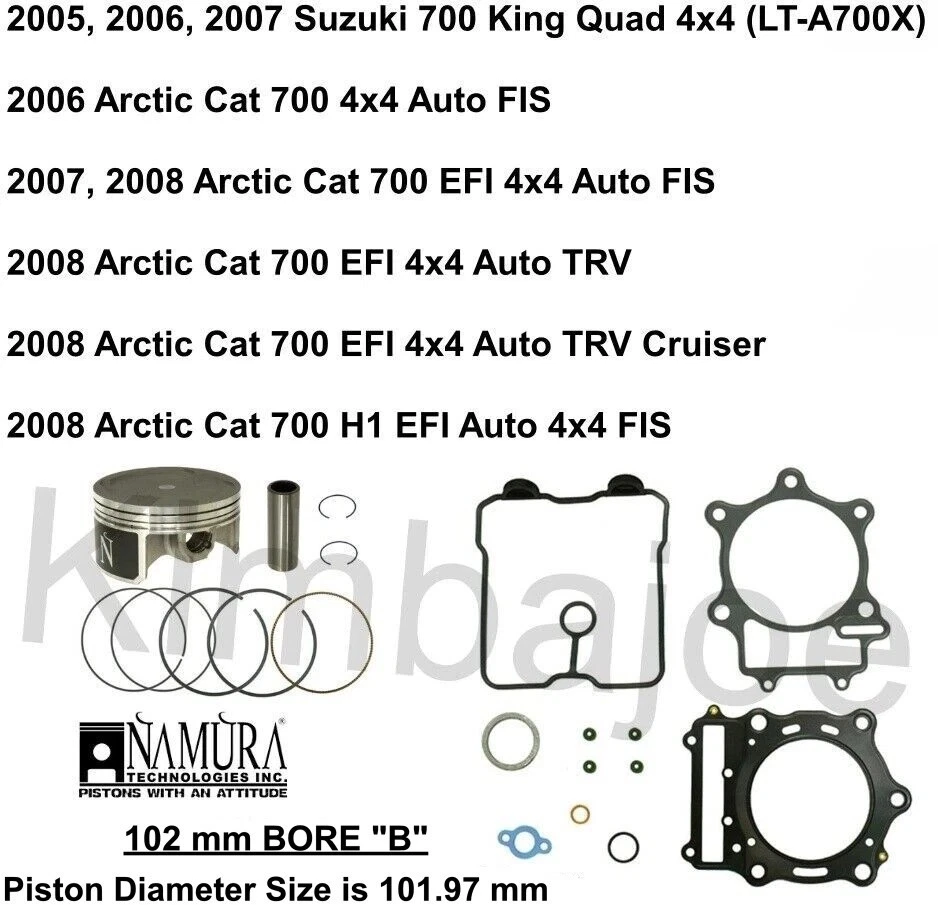 Arctic Cat 700 EFI Auto, Suzuki 700 King Quad 102 mm DIÁMETRO "B" Pistón Kit Reconstruido Foto 1 de 1
