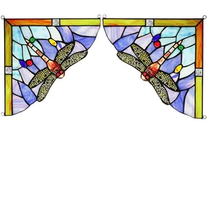 1 Paio Pannelli in Vetro Colorato Libellula Porta Finestra Angolo Tiffany Materiale Vetro... - Foto 1 di 7