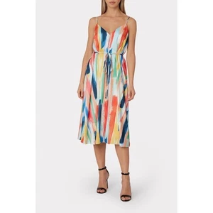 Milly Neu mit Etikett Becca Aquarell Pinselstrich Druck V-Ausschnitt Midikleid Größe Medium - Bild 1 von 7