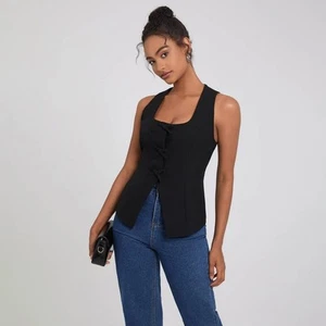 Women's Square Neck Sleeveless Front Bow Tie Closure Vest Top - A - Picture 1 of 5