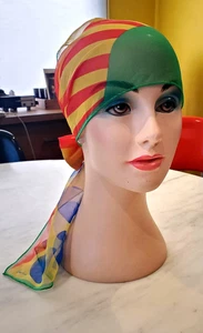 Vintage 1970s VERA Silk Scarf Multi-Colored Polka Dot Stripe Mod Op Art Groovy - Picture 1 of 7