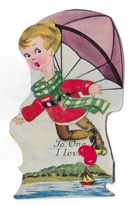 Tarjeta de colección mecánica ALEMANIA ONE I LOVE VALENTINE niño paracaidismo paracaídas lago O - Imagen 1 de 5