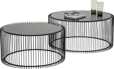 Modern Black Round Glass Coffee Table Set of 2 – Steel Frame, 70cm & 60cm - Image 1 of 4