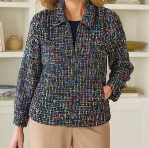 Women's Coldwater Creek Size 14 Multicolor Black Tweed Wool Blend Blazer Jacket - Picture 1 of 6