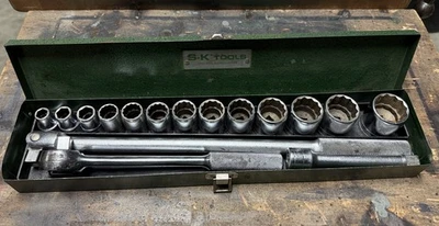 S-K 1/2" Drive Socket Set, w. Ratchet, 17" Breaker Bar, 6" Ext., & Case, USA - Image 1 of 4