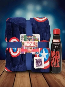 Marvel Captain America Fleece Throw 175x215 cm e bottiglia per bevande isolata da 500 ml - Foto 1 di 11