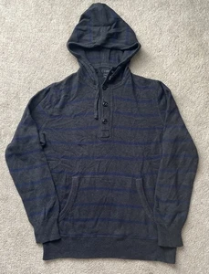 J Crew Henley Hooded Sweater Mens Small Cotton Cashmere Striped Gray Pullover - Picture 1 of 6