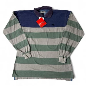 VTG 90s Line 7 Striped Rugby Long Sleeve Polo Shirt New Zealand Large NWT - Picture 1 of 11