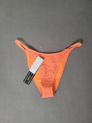 DAMSEL Mini Ruffle High Leg Bikini Bottoms Small Neon Orange - Image 1 of 3