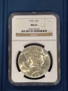 1922 S$1 MS 63 Peace Silber Dollar NGC MS63 sehr schöne Qualitätsmünze - Bild 1 von 6