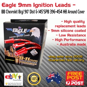 EAGLE 9mm Ignition Leads Fit 8cyl BB Chev 90°Dist 145°SPB 396-454 HEI Around Red - Picture 1 of 5