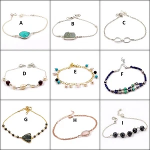 Natural Gemstone Jewelry Handmade 925 Silver Bracelet Housewarming Gift - Picture 1 of 36