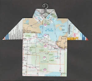 Origami Map Shirt Minnesota, Lake of the Woods, Baudette, Beltrami Island St For - Bild 1 von 2