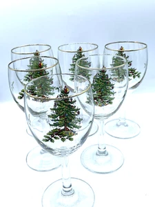 Vasos de vino Spode árbol de Navidad con Santa en la parte superior. Juego de 6"" de alto de 12 oz 7-1/4 - Imagen 1 de 8