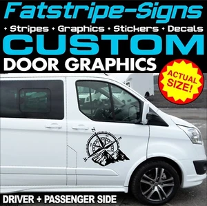 passend für FORD TRANSIT CUSTOM COMPASS TÜR GRAFIK AUFKLEBER CAMPERVAN WOHNMOBIL - Bild 1 von 2