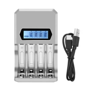 4 Bay AA 3A Battery Charger Type C Fast Charging Independent Slots LCD Display - Picture 1 of 8