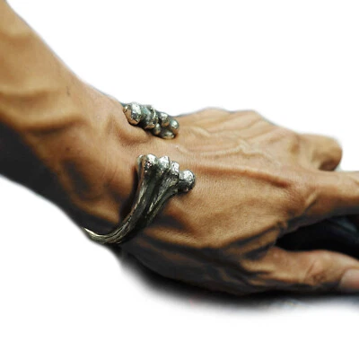 Brazalete de motociclista hueso plata de ley 925 hecho a mano calavera gótico punk metal pesado Foto 1 de 4