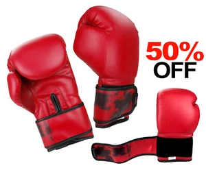 Guantes rojos de boxeo, artes marciales kickboxing Muay Thai entrenamiento guantes de combate - Imagen 1 de 3