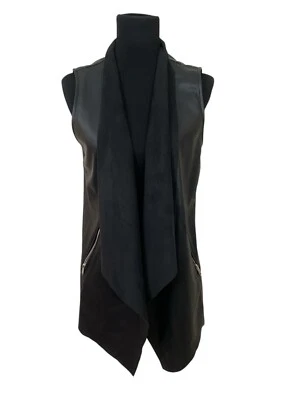 Chaleco Abrigo Mujer Joan Vass Negro Imitación Cuero Cascada Sin Mangas Talla M Foto 1 de 4