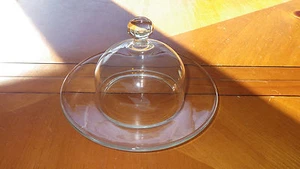 Javit Crystal Cheese Dome Etched Flying Geese on Plate Round Butter Dish ca 1960 - Picture 1 of 6