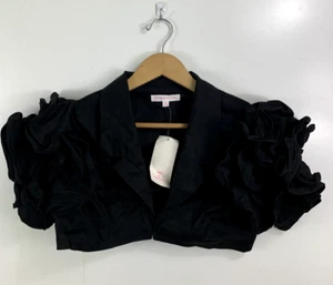 Hot & Delicious Women's Cardigan Sweater Medium Solid Black Ruffle Cropped NWT - Picture 1 of 6