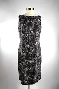 Ann Taylor 100% Silk Black Sleeveless Career Dress Floral midi Women’s SZ 14 - Picture 1 of 11
