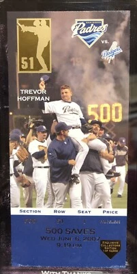 Trevor Hoffman #51 w/San Diego Padres 500 Saves Commemorative Ticket in Lucite - Image 1 of 4