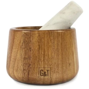 Gabel & Teller Acacia Wood and Marble Mortar and Pestle 11x7.5cm - Picture 1 of 6