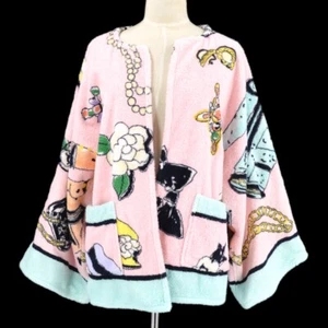 Chanel #38 Bathrobe Style Icon Coat Gown Pink Black 100% Cotton 54952 - Picture 1 of 10