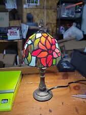 Tiffany Style Strained Glass Desk Lamp Red Flower 11 Inches Tall