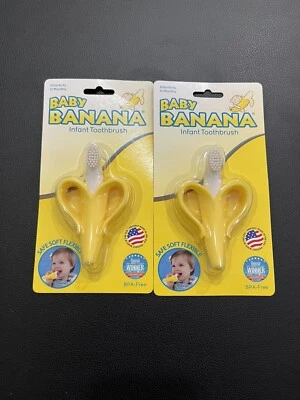 2 желтые банановые зубные щетки тренировочные зубные щетки для младенцев, малышей и малышей ясельного возраста - Изображение 1 из 2
