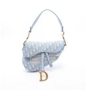 Christian Dior SADDLE Oblique Hand bag canvas aqua Blue White Used jacquard - Picture 1 of 6