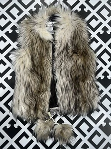 AMERICAN WIDGEON Size 6X Girls Faux Fur Zip Front Vest Natural - Picture 1 of 5