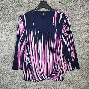 Top de mujer JM Collection mediano azul marino estampado elástico cintura torcida damas - Imagen 1 de 7