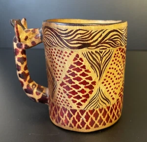 Vintage Africa Hand Carved Hand Painted Wooden Giraffe Mug/Cup - Picture 1 of 11