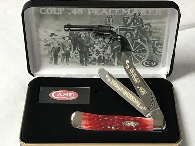 CASE XX Colt.45 #004 PEACEMAKER" Dark Red Bone Trapper Knife Gold Color Etch/NEW - Image 1 of 4