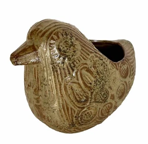 Vintage Mid-Century Modern Textured Brown Pottery Bird Planter, Japan 5-1/2" - Picture 1 of 10