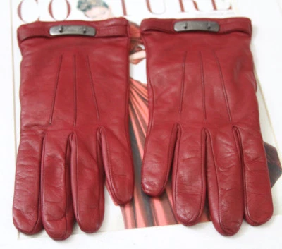 Guantes Coach para mujer Swagger de cuero rojo forrados Merino talla M 7,5 #6 Foto 1 de 4