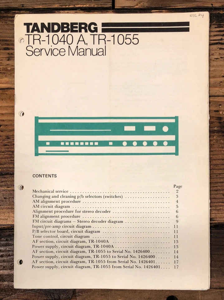 Tandberg TR-1040A TR-1055 Receptor Manual de Servicio *Original* Foto 1 de 1