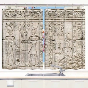 Altägyptisches Wandbild Küchenvorhänge Fenstergardinen 2 Flächen Set mit Haken - Bild 1 von 10