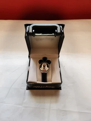 Disney Mickey Mouse Watch Women Black Leather Mickey Head Face in the case - Image 1 of 4