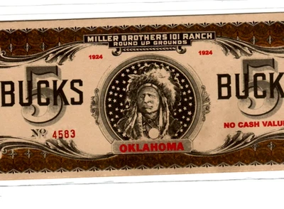 $5 "OKLAHOMA" (GOLD BUCKS)1924 (PONCA CITY)  "INDIAN"(OKLAHOMA) UNCIRCULATED!! - Image 1 of 3