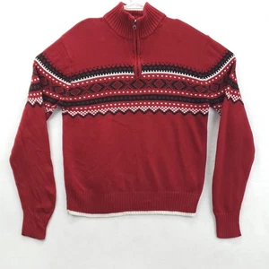 Carbon Sweater Mens Medium Red Half Zip Mock Neck Fair Isle Nordic Winter Knit - Picture 1 of 9
