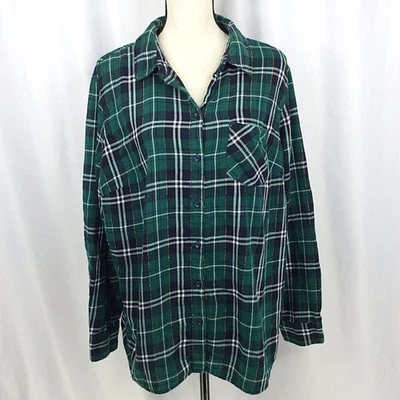 Faded Glory Women's Plaid Top Plus Size 2X 18W-20W Green Long Sleeve Button Down - Image 1 of 4