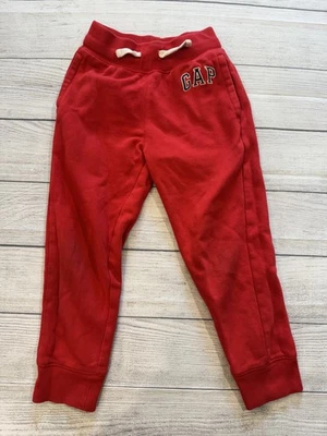 Pantalones deportivos GAP para niños pequeños 3T rojos de vellón con cordón logotipo bolsillos con puños Foto 1 de 4
